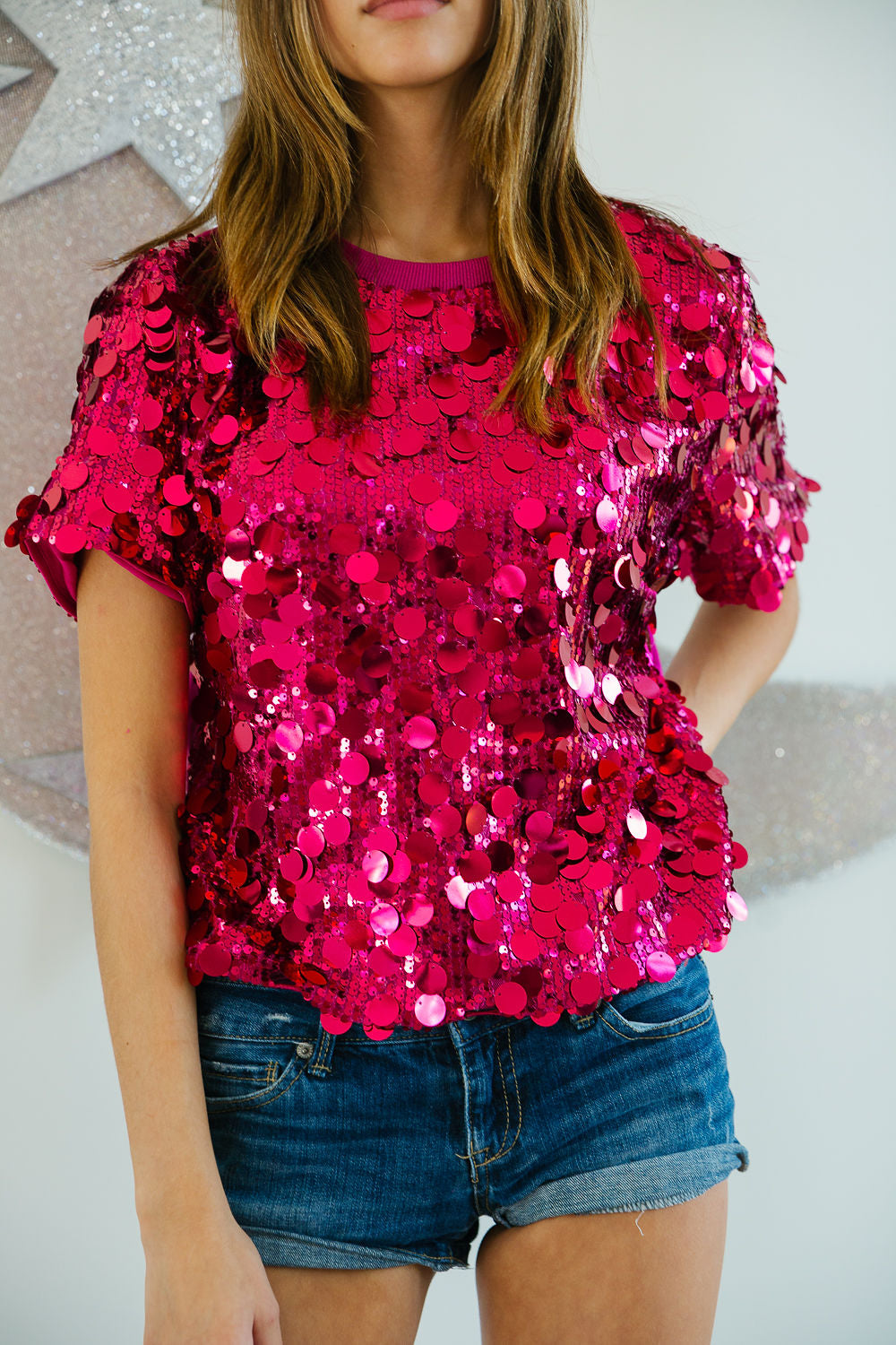 Judith March Pink Sequin Top Small