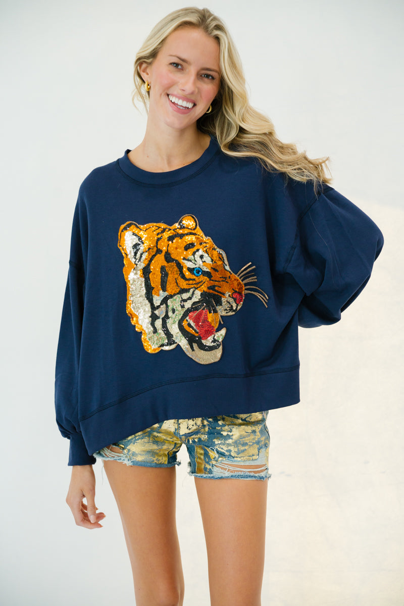 Multi Sequin Tiger Sweatshirt - New Arrivals - The Blue Door Boutique