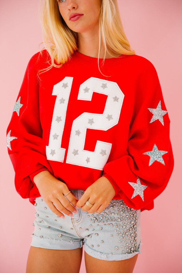 CUSTOM NUMBER PATCH PULLOVER PULLOVER Judith March SMALL RED - AS PICTURED