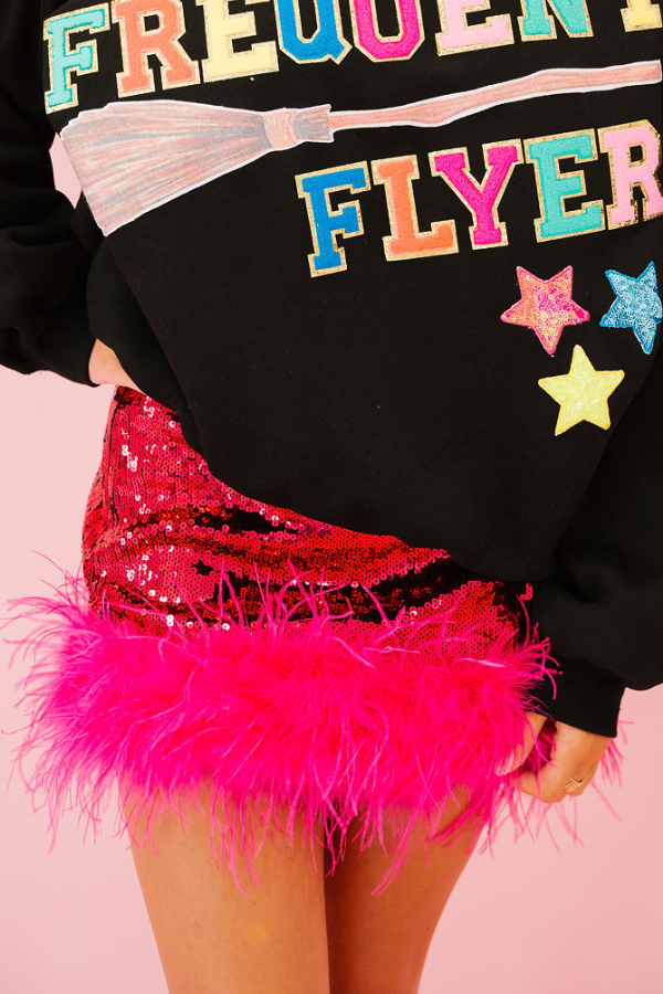 HOT PINK SEQUIN FEATHER SKIRT SKIRT Judith March   