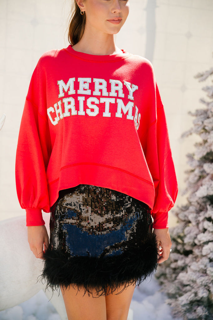 MERRY CHRISTMAS GLAM RED PULLOVER PULLOVER Judith March   