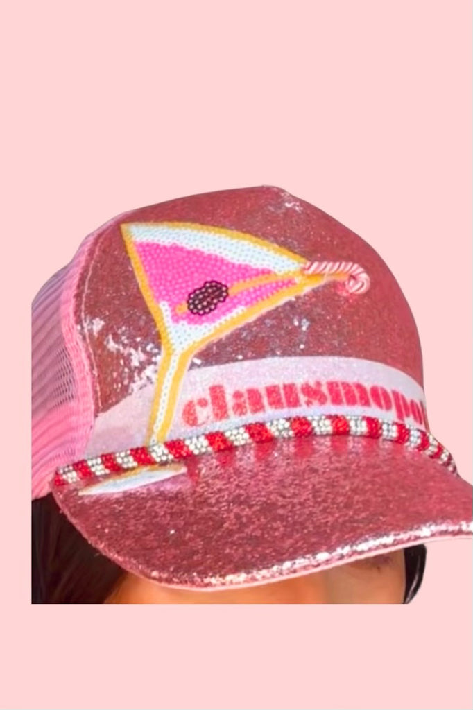 CLAUSMOPOLITAN PINK GLITTER HAT TRUCKER HAT Judith March