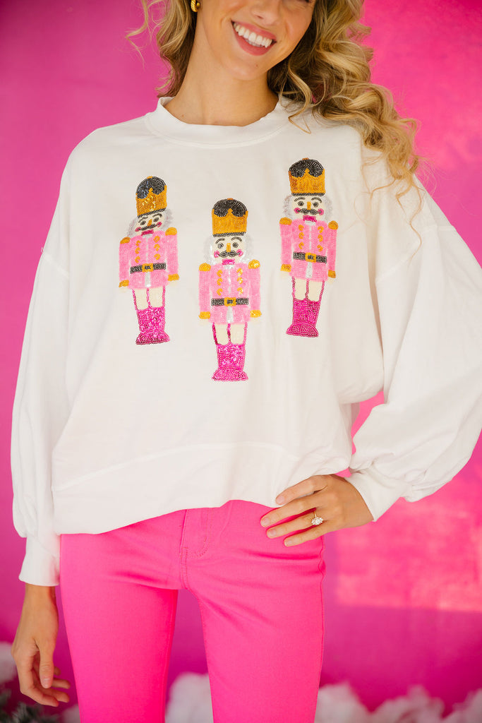 PINK SEQUIN NUTCRACKER PULLOVERS PULLOVER Judith March SMALL WHITE 