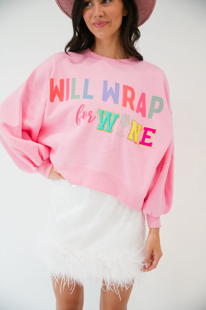 WILL WRAP FOR WINE PINK PULLOVER PULLOVER Judith March   