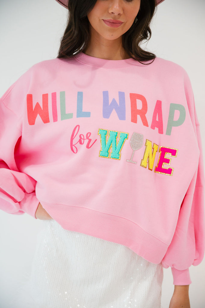 WILL WRAP FOR WINE PINK PULLOVER PULLOVER Judith March   