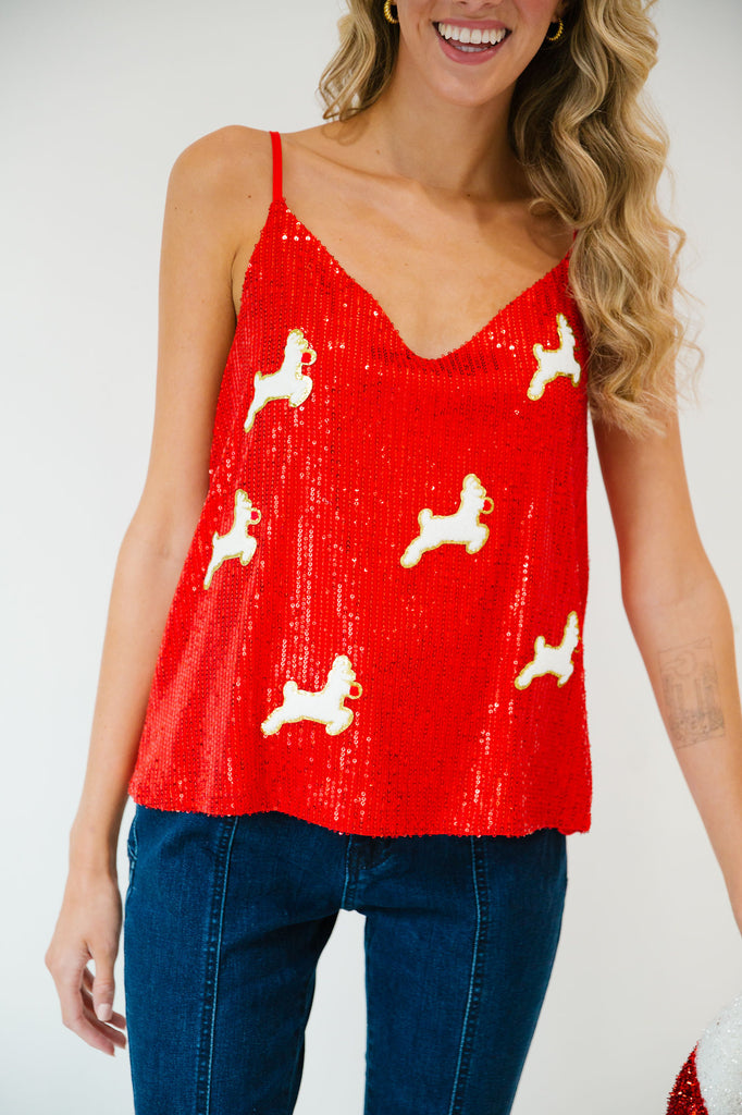 REINDEER RED SEQUIN TANK TANK Judith March   