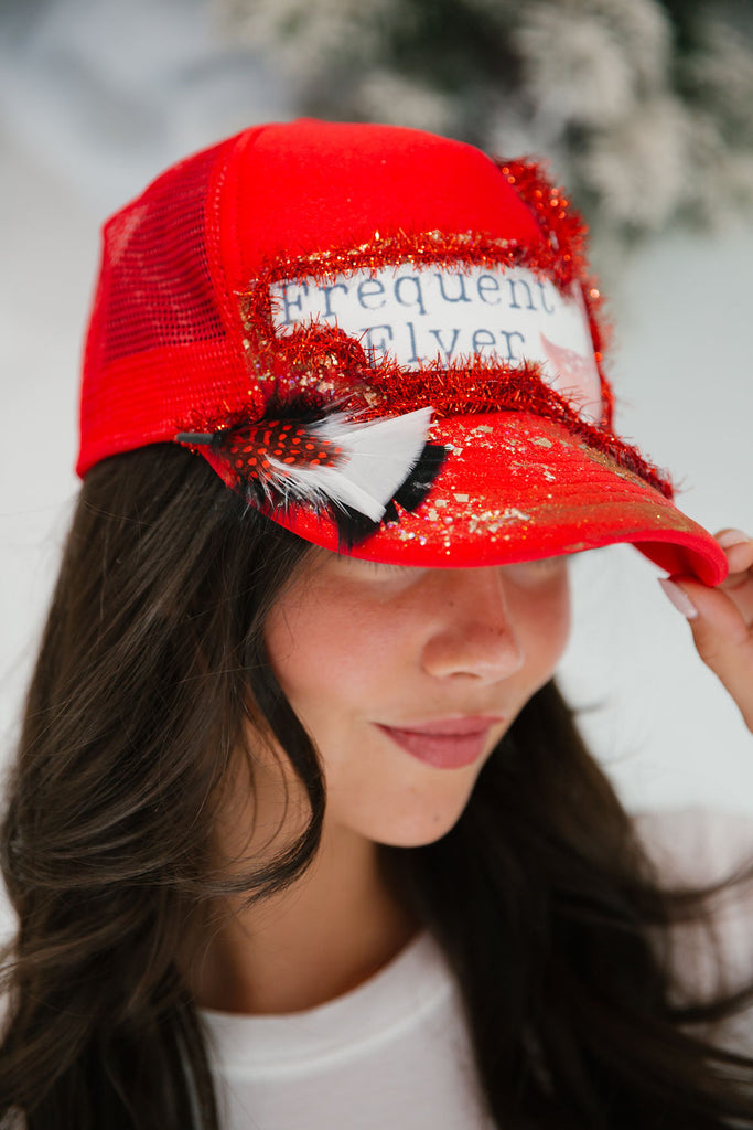 FREQUENT FLYER RED TRUCKER HAT HAT Judith March   