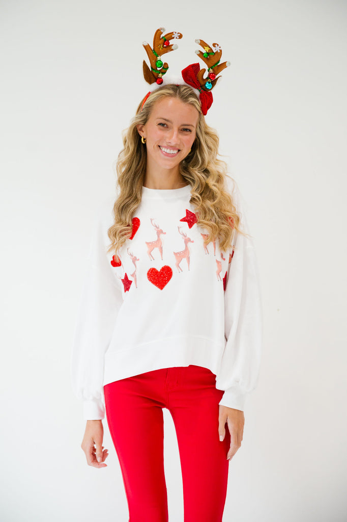 REINDEER LOVER WHITE PULLOVER PULLOVER Judith March   