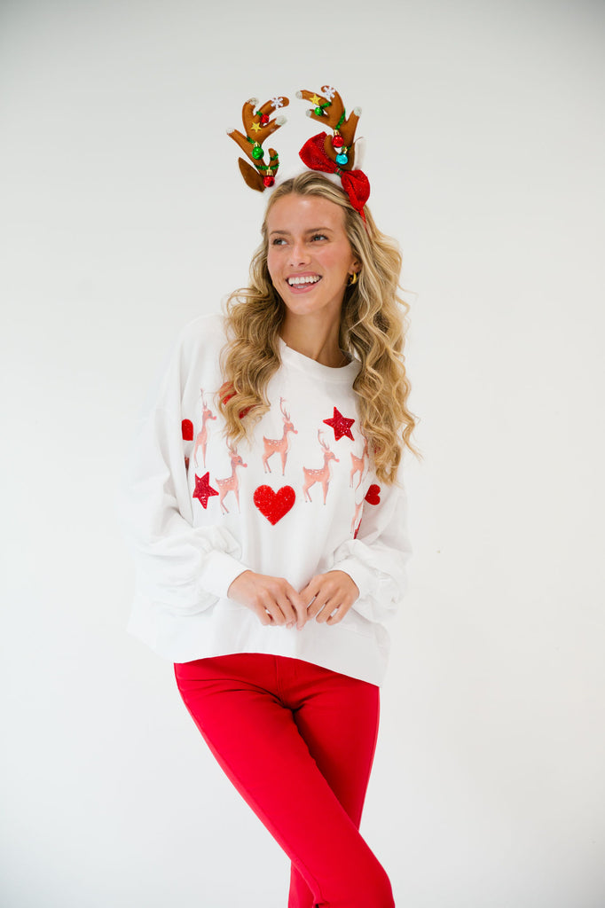 REINDEER LOVER WHITE PULLOVER PULLOVER Judith March   