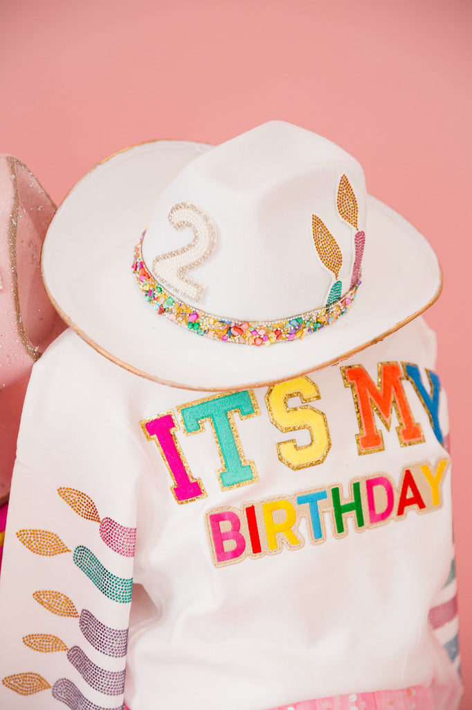 MINI KIDS CUSTOM BIRTHDAY WHITE RANCHER HAT HAT Judith March