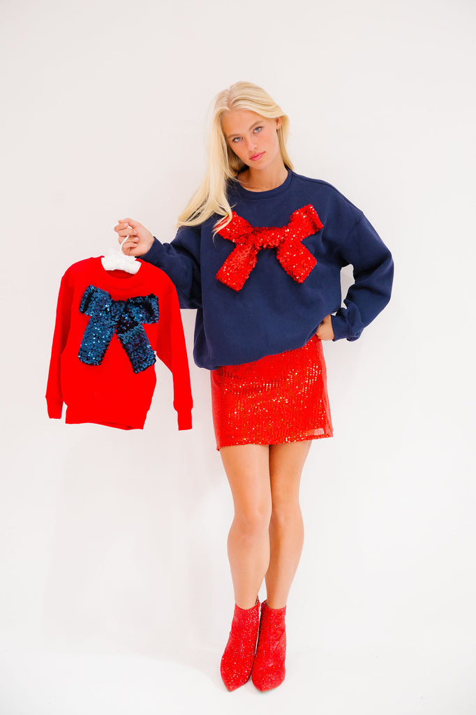 MINI KIDS SEASON TO SPARKLE NAVY BOW PULLOVER PULLOVER Judith March   