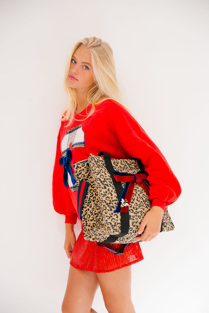 HOLIDAY BOW CHEETAH TOTE BAG Judith March   