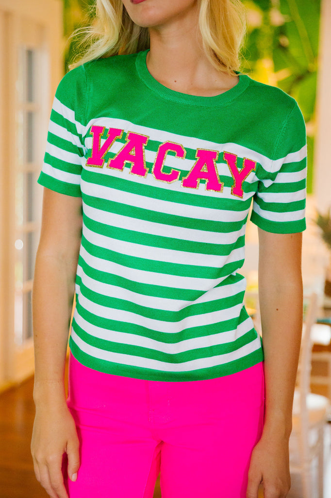 VACAY GREEN STRIPED TOP TOP Judith March