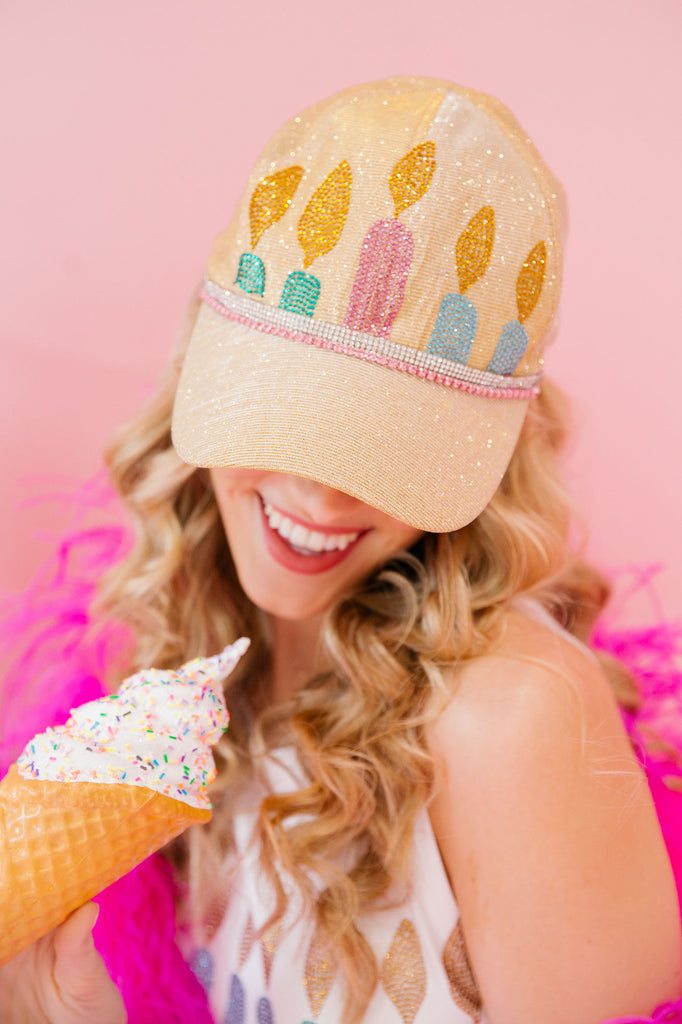 BIRTHDAY CANDLES GOLD GLITTER HAT HAT Judith March