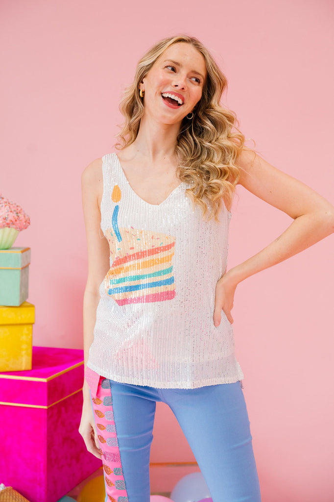 PIECE OF CAKE SILVER SEQUIN TANK TANK Judith March