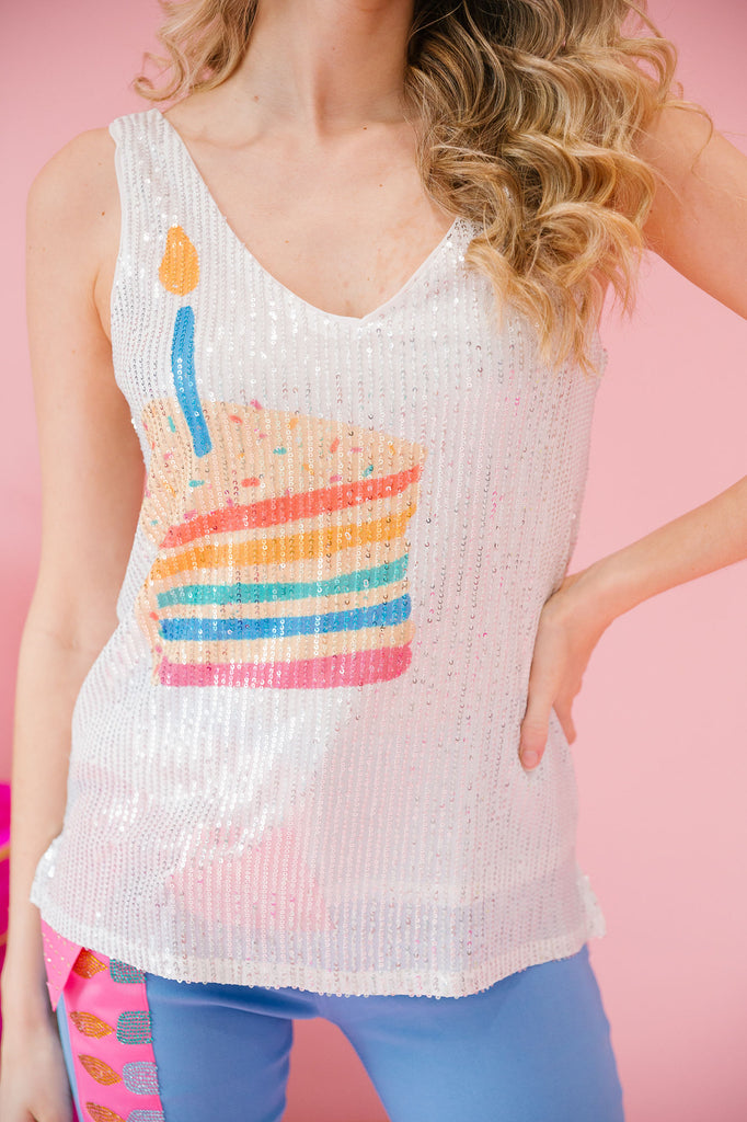 PIECE OF CAKE SILVER SEQUIN TANK TANK Judith March