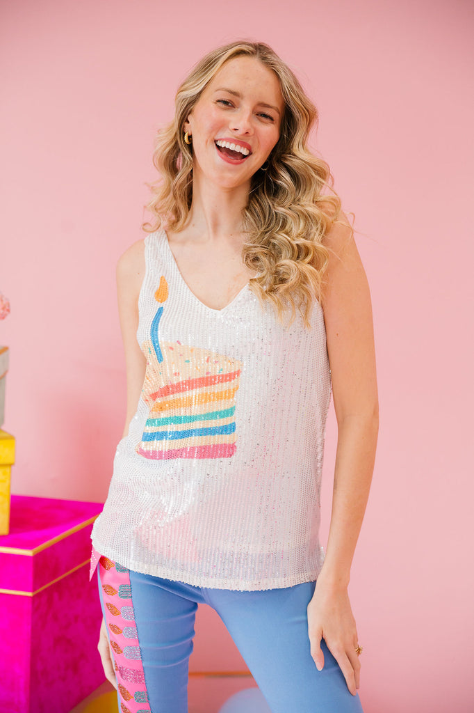 PIECE OF CAKE SILVER SEQUIN TANK TANK Judith March