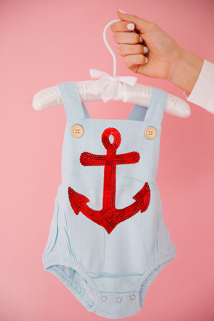 MINI KIDS SEQUIN ANCHOR BLUE ONESIE* ONESIE Judith March