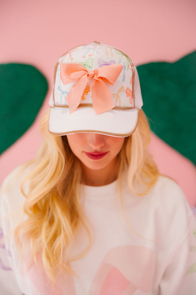 MOM + MINI PASTEL BOWS TRUCKER HATS HAT Judith March