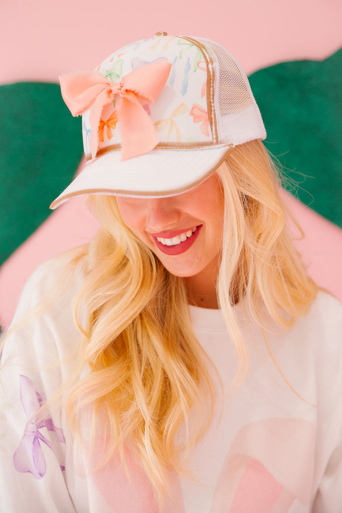 MOM + MINI PASTEL BOWS TRUCKER HATS HAT Judith March