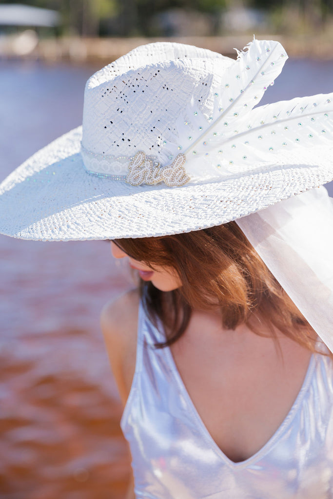 GOING TO THE CHAPEL SUN HAT RANCHER HAT Judith March WITH VEIL