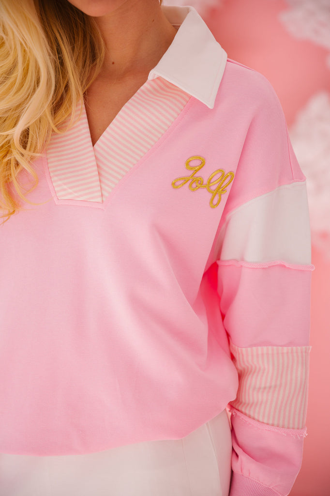 GOLF PINK COLLARED PULLOVER PULLOVER Judith March