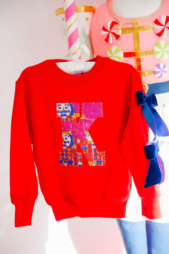 MINI KIDS RED SEQUIN NUTCRACKER INITIAL PULLOVER PULLOVER Judith March   