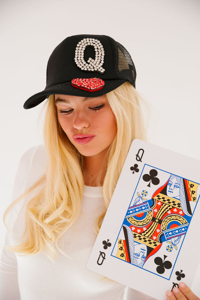 QUEEN OF HEARTS BLACK TRUCKER HAT HAT Judith March