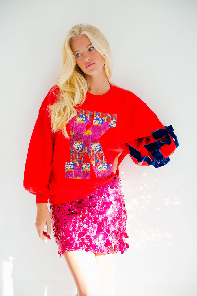 CUSTOM RED SEQUIN NUTCRACKER LETTER PULLOVER PULLOVER Judith March   