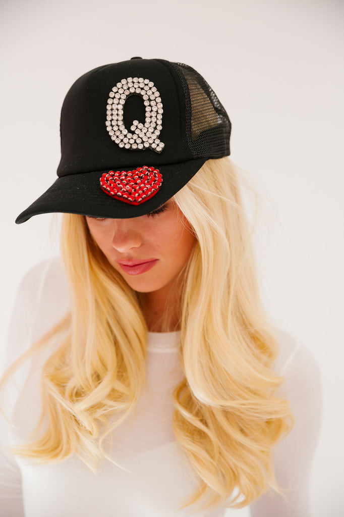 QUEEN OF HEARTS BLACK TRUCKER HAT HAT Judith March