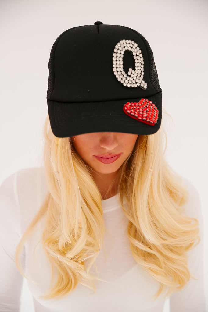 QUEEN OF HEARTS BLACK TRUCKER HAT HAT Judith March