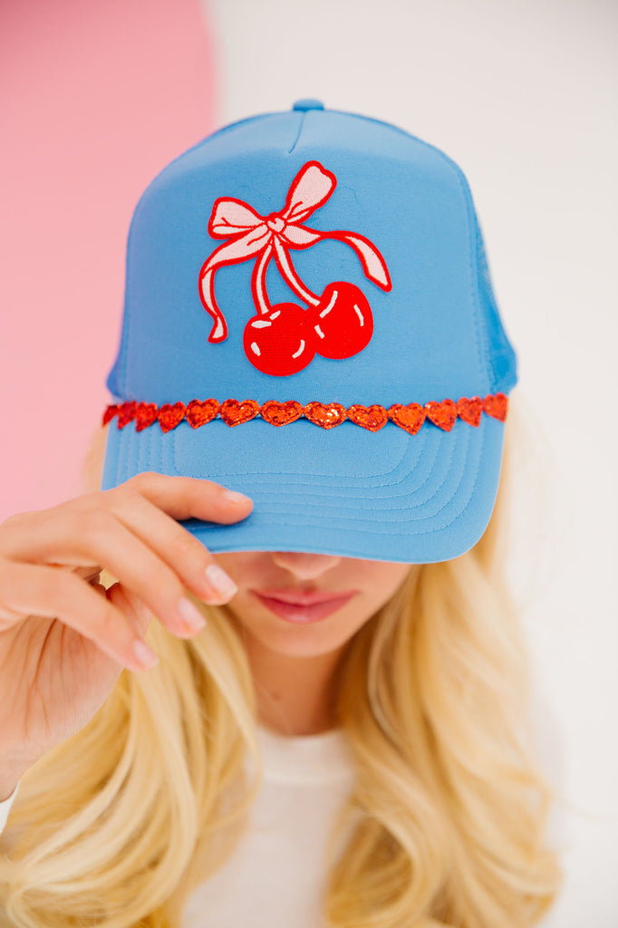 CHERRY BOW BLUE TRUCKER HAT* HAT Judith March