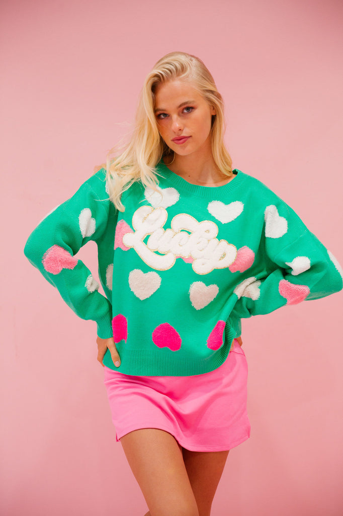 LUCKY GREEN HEART SWEATER SWEATER Judith March