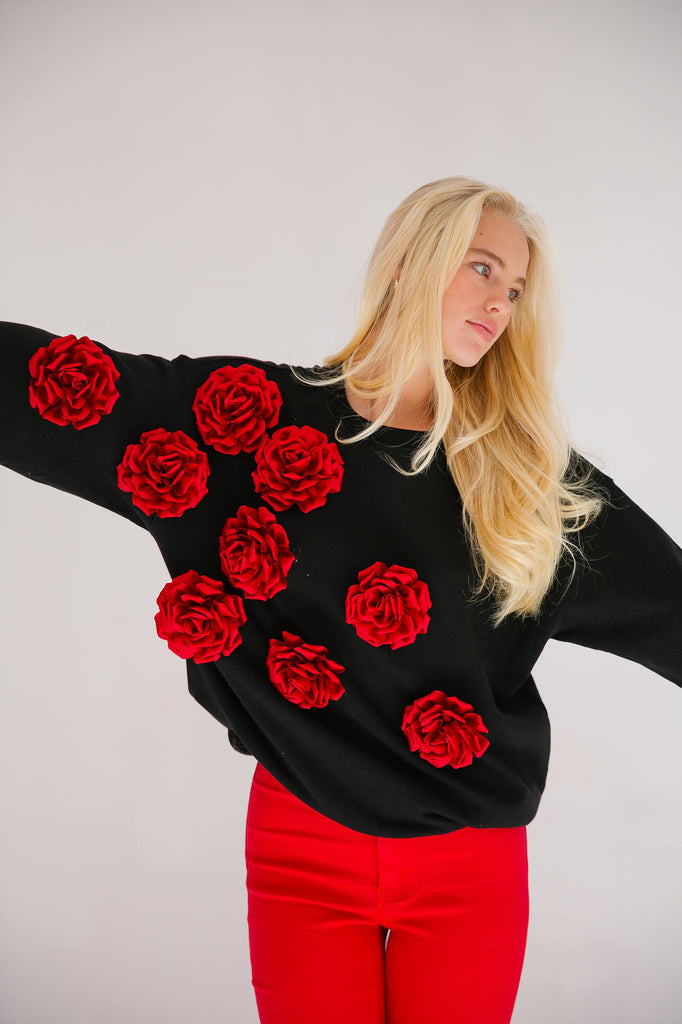 ROSES ARE RED BLACK PULLOVER PULLOVER Judith March