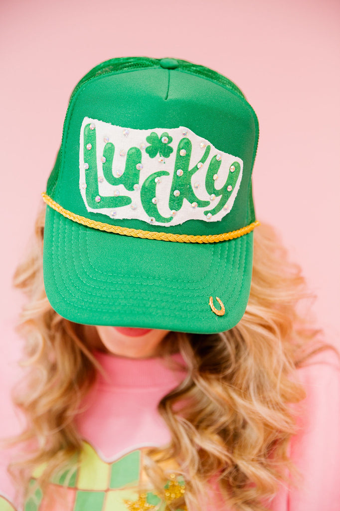 LUCKY SHAMROCK GREEN TRUCKER HAT HAT Judith March