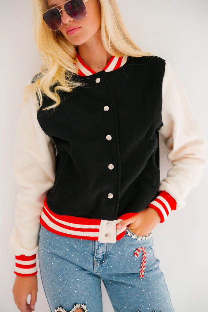 HOLLY JOLLY BLACK VARSITY JACKET JACKET Judith March   