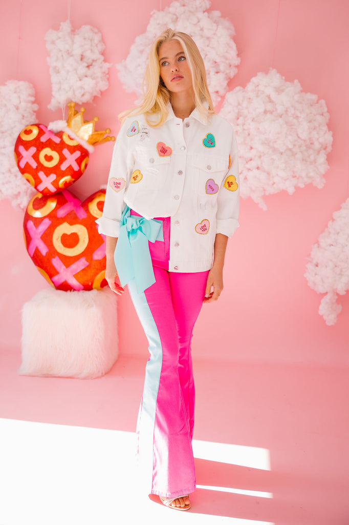 CANDY HEARTS WHITE DENIM JACKET Coats & Jackets Judith March