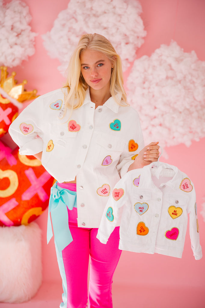 CANDY HEARTS WHITE DENIM JACKET Coats & Jackets Judith March