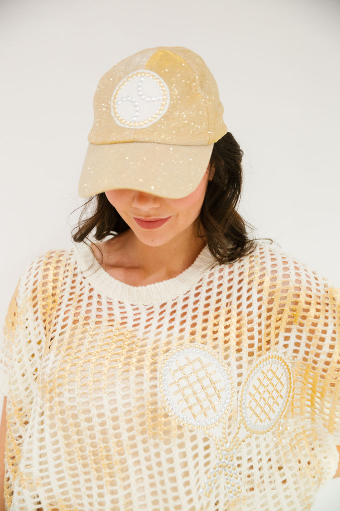 GOLDEN TENNIS GLITTER HAT HAT Judith March