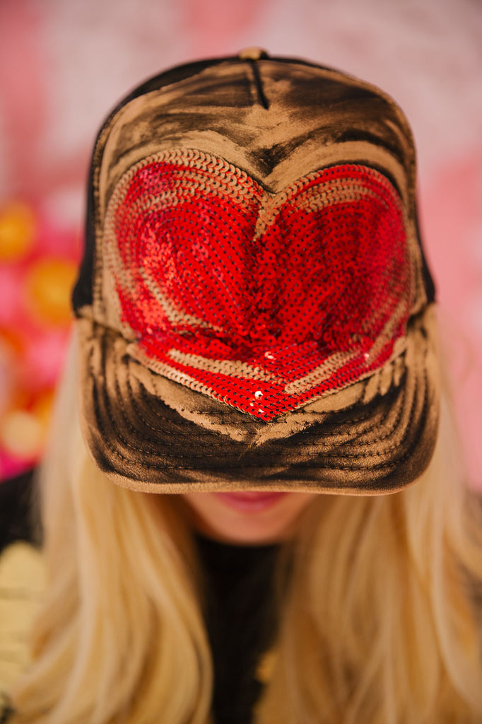 HEART OF GOLD BLACK TRUCKER HAT HAT Judith March