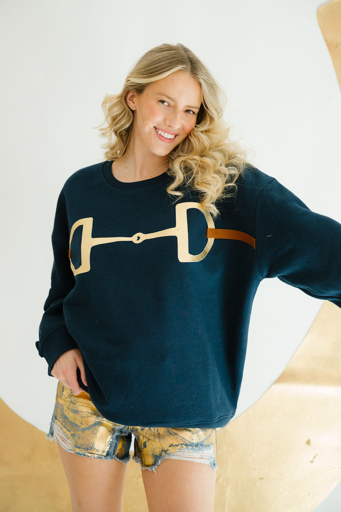 GOLDEN HORSE BIT NAVY PULLOVER PULLOVER Judith March