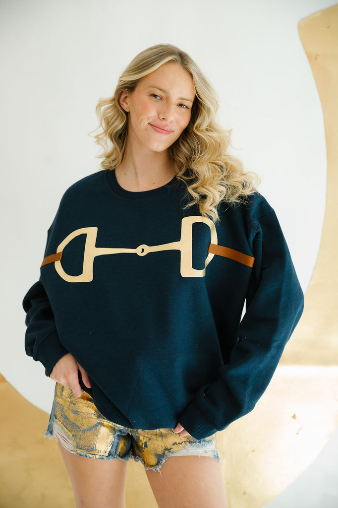 GOLDEN HORSE BIT NAVY PULLOVER PULLOVER Judith March