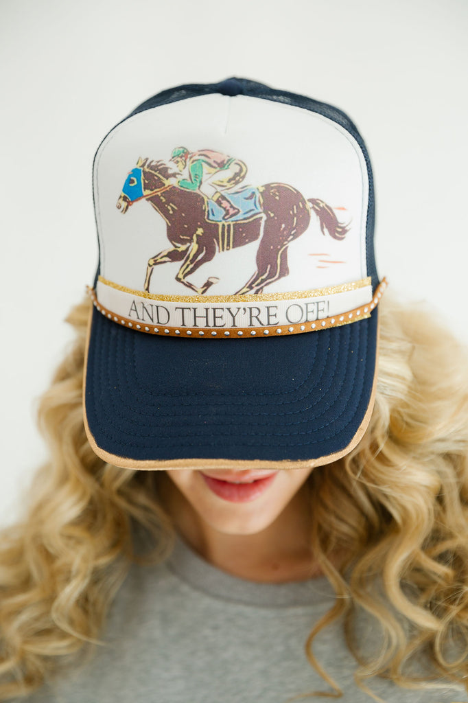 AND THEY'RE OFF TRUCKER HAT TRUCKER HAT Judith March