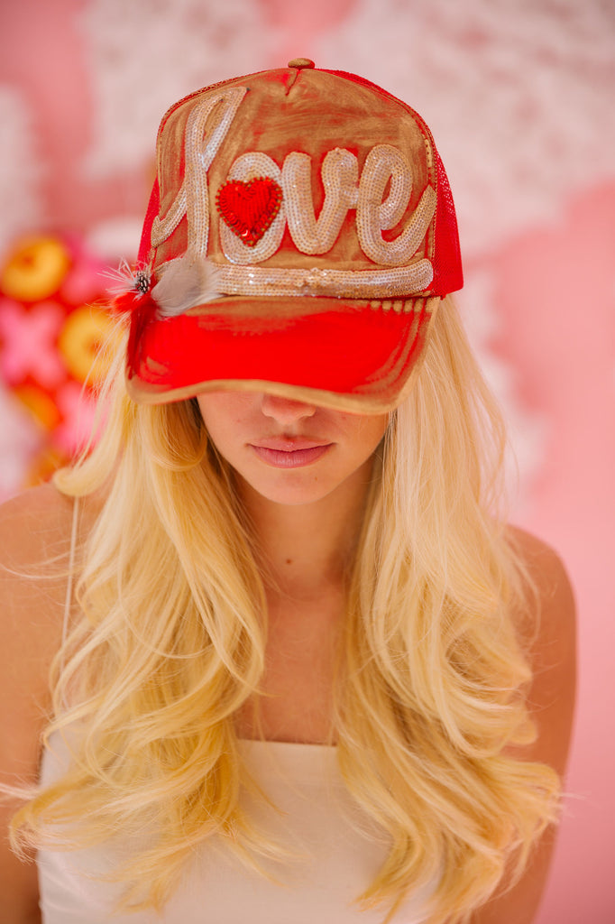 LOVE RED TRUCKER HAT HAT Judith March