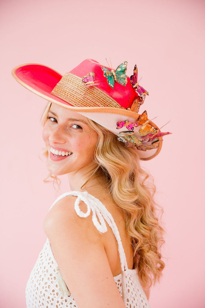 BUTTERFLY GARDEN RANCHER HATS RANCHER HAT Judith March PINK HAT