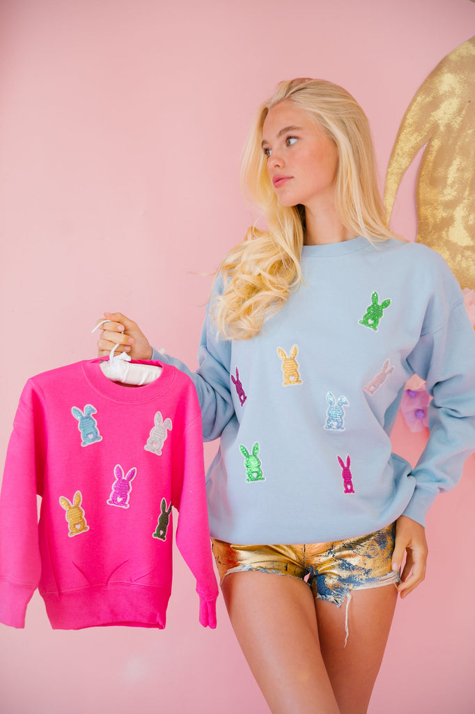 BUNNY PATCHES BLUE PULLOVER PULLOVER Judith March