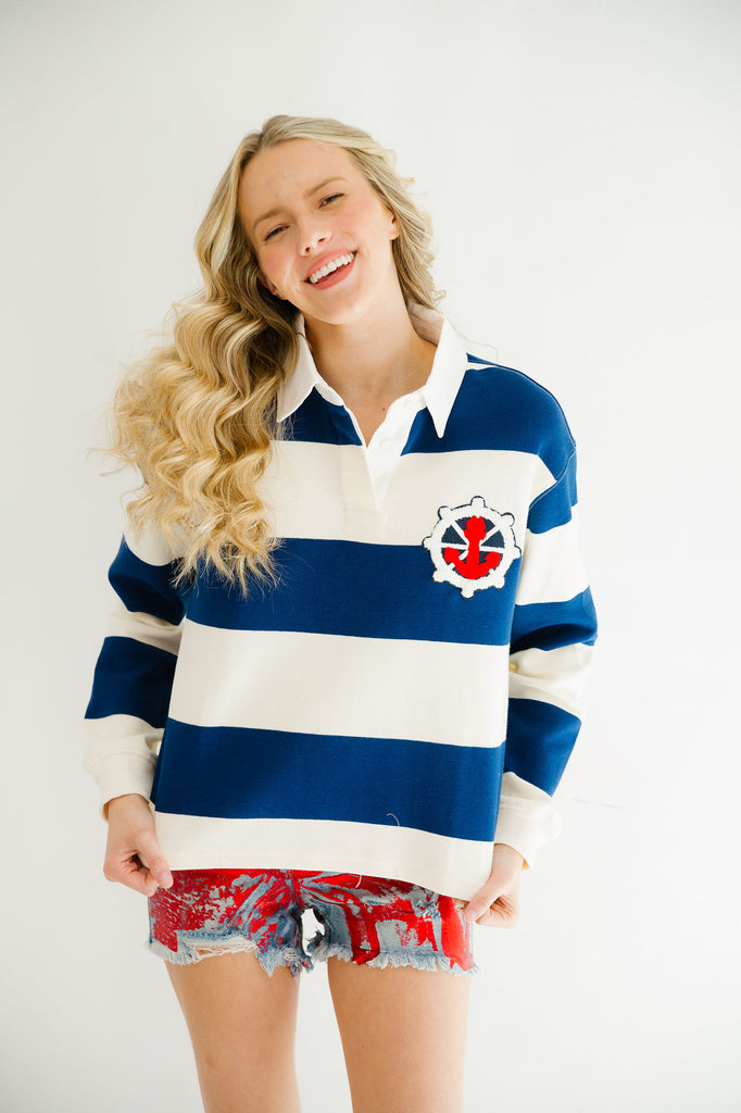 ANCHOR DOWN STRIPED COLLARED PULLOVER PULLOVER Judith March