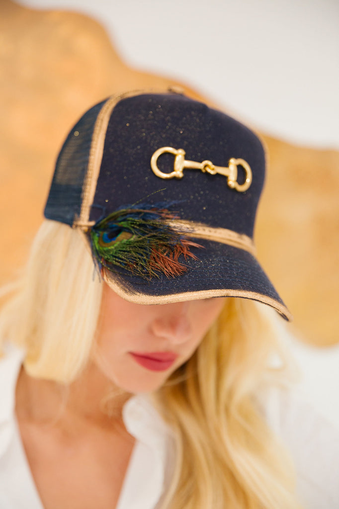 HORSE BIT TRUCKER HATS HAT Judith March NAVY STRUCTURED