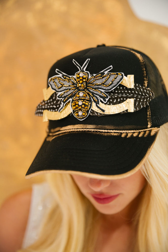 QUEEN BEE BLACK TRUCKER HAT HAT Judith March