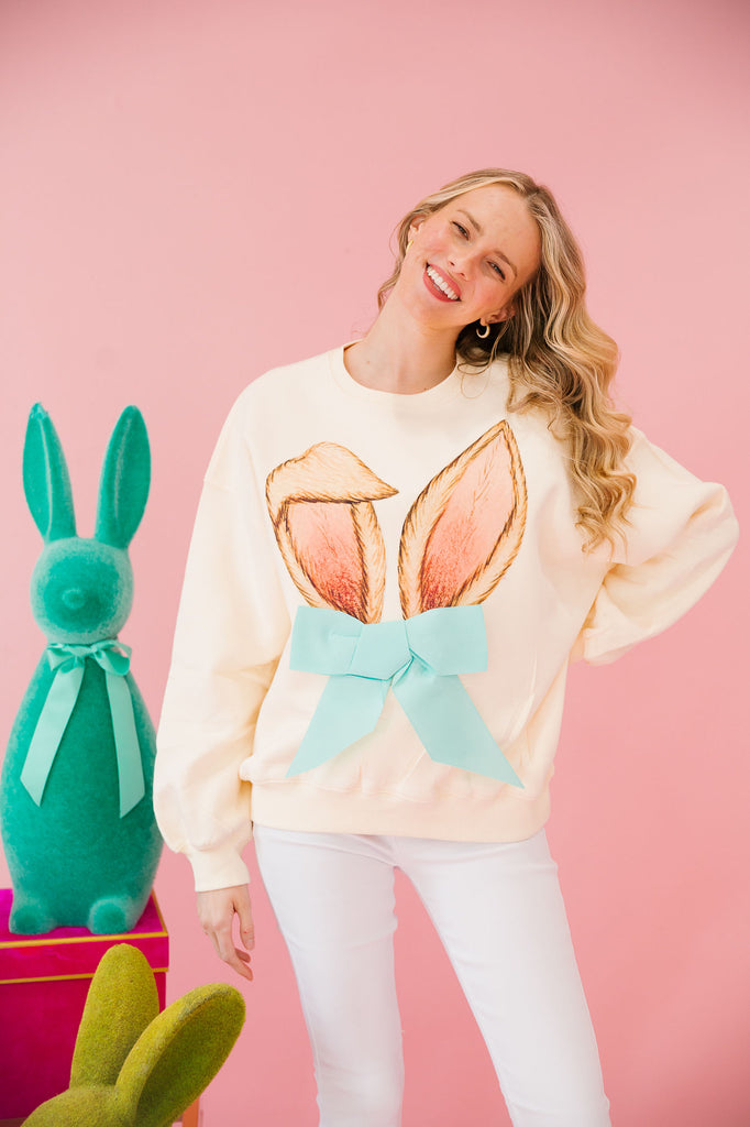 BUNNY EARS BOW CREAM PULLOVER PULLOVER Judith March